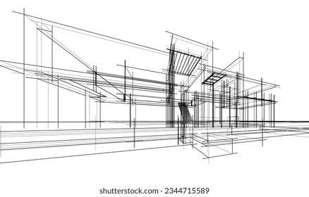 house building sketch architecture 3d illustration