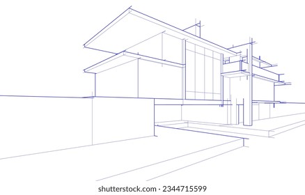 house building sketch architecture 3d illustration