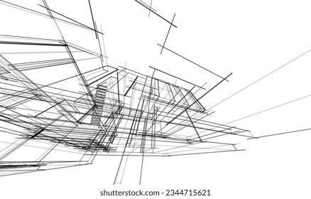 house building sketch architecture 3d illustration