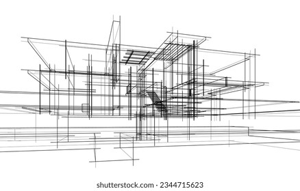 house building sketch architecture 3d illustration