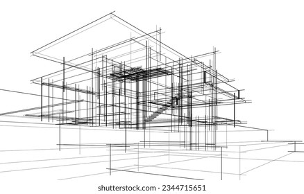 house building sketch architecture 3d illustration