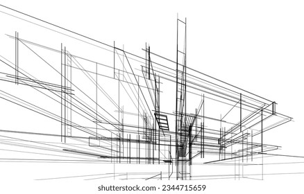 house building sketch architecture 3d illustration