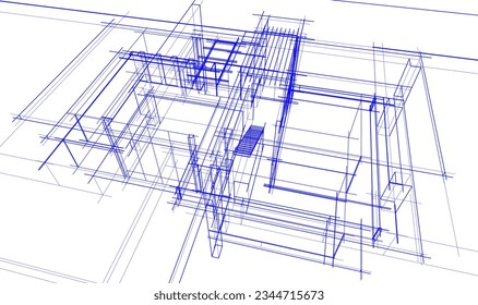 house building sketch architecture 3d illustration