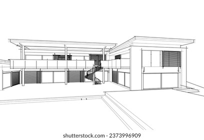 house building sketch architecture 3d illustration