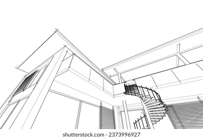 house building sketch architecture 3d illustration