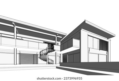 house building sketch architecture 3d illustration