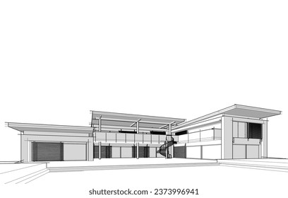 house building sketch architecture 3d illustration