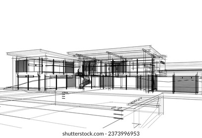 arquitectura de boceto del edificio de la casa 3d ilustración