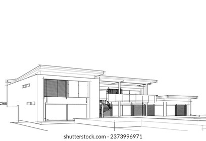 house building sketch architecture 3d illustration