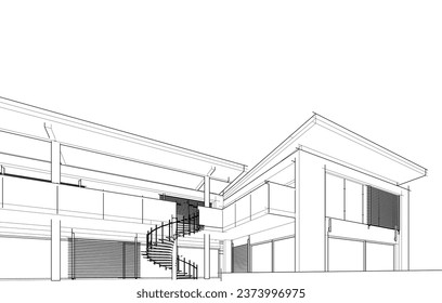 arquitectura de boceto del edificio de la casa 3d ilustración