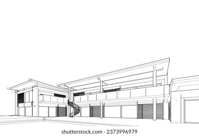 house building sketch architecture 3d illustration