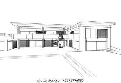 house building sketch architecture 3d illustration