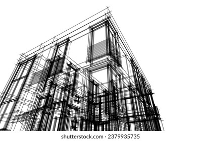Gebäudeskizzenarchitektur 3D-Illustration