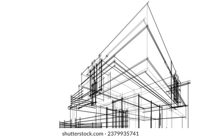 house building sketch architecture 3d illustration
