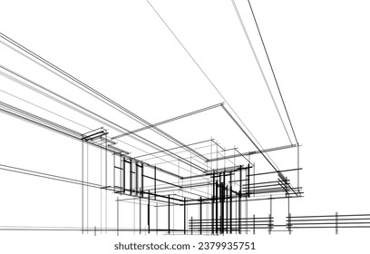 arquitectura de boceto del edificio de la casa 3d ilustración