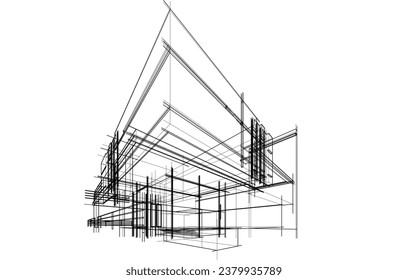 house building sketch architecture 3d illustration