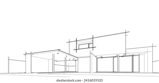 house building sketch architecture 3d illustration