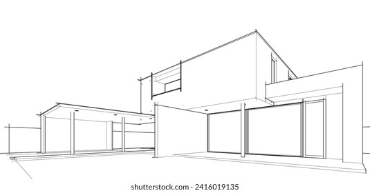 Gebäudeskizzenarchitektur 3D-Illustration