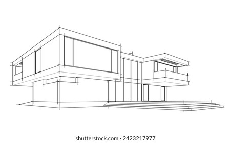 house building sketch architecture 3d illustration