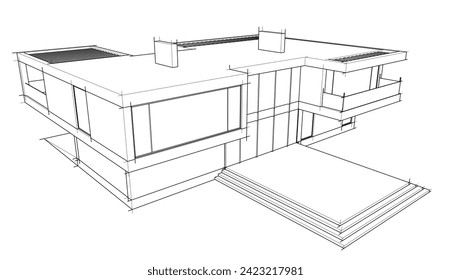 arquitectura de boceto del edificio de la casa 3d ilustración