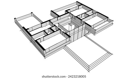 house building sketch architecture 3d illustration