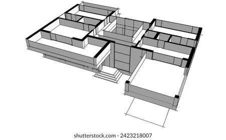 house building sketch architecture 3d illustration