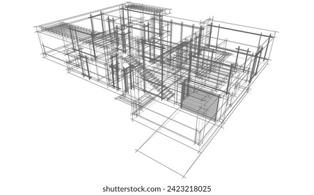 house building sketch architecture 3d illustration