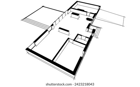 house building sketch architecture 3d illustration