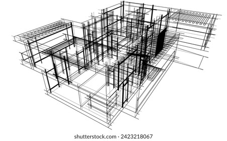 house building sketch architecture 3d illustration