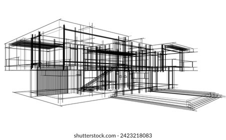 house building sketch architecture 3d illustration