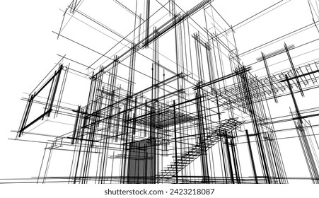 house building sketch architecture 3d illustration