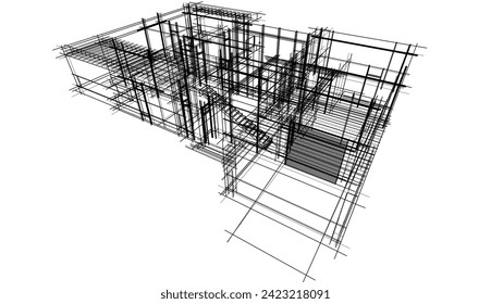 house building sketch architecture 3d illustration