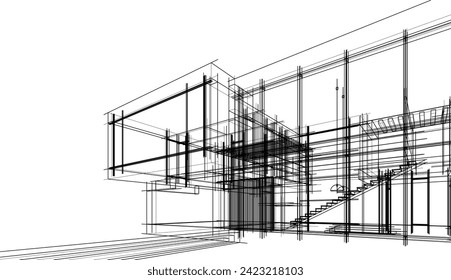 house building sketch architecture 3d illustration