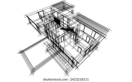Gebäudeskizzenarchitektur 3D-Illustration