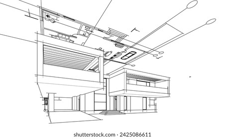 house building sketch architecture 3d illustration