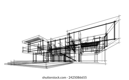 house building sketch architecture 3d illustration