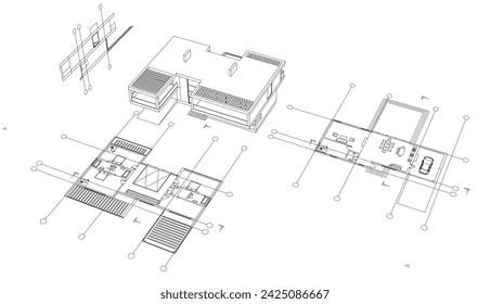 house building sketch architecture 3d illustration
