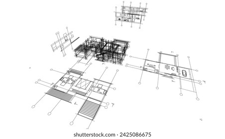 house building sketch architecture 3d illustration