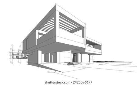 house building sketch architecture 3d illustration