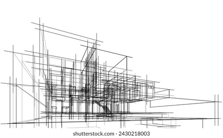 house building sketch architecture 3d illustration