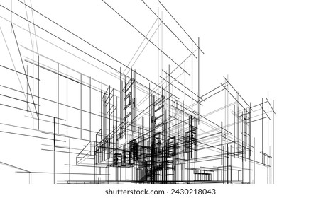 house building sketch architecture 3d illustration