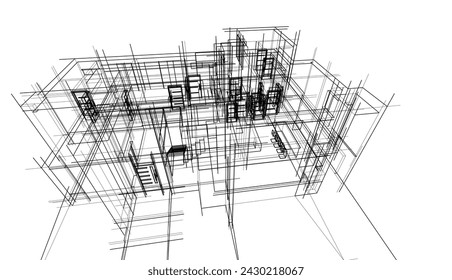 house building sketch architecture 3d illustration