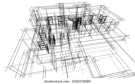 house building sketch architecture 3d illustration