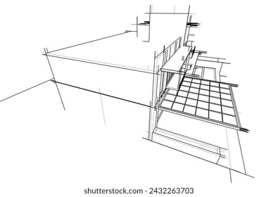 house building sketch architecture 3d illustration