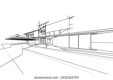 Hausbau Skizze Architektur 3D-Illustration