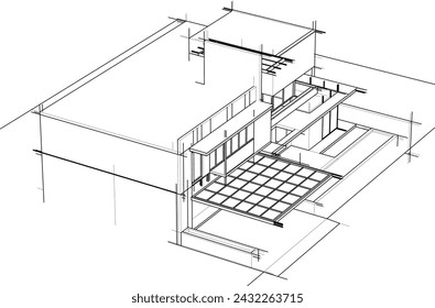 house building sketch architecture 3d illustration