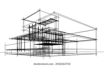 house building sketch architecture 3d illustration