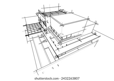 house building sketch architecture 3d illustration