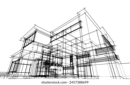 house building sketch architecture 3d illustration