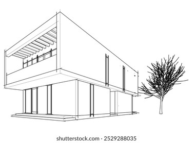 casa edifício esboço arquitetura 3d ilustração